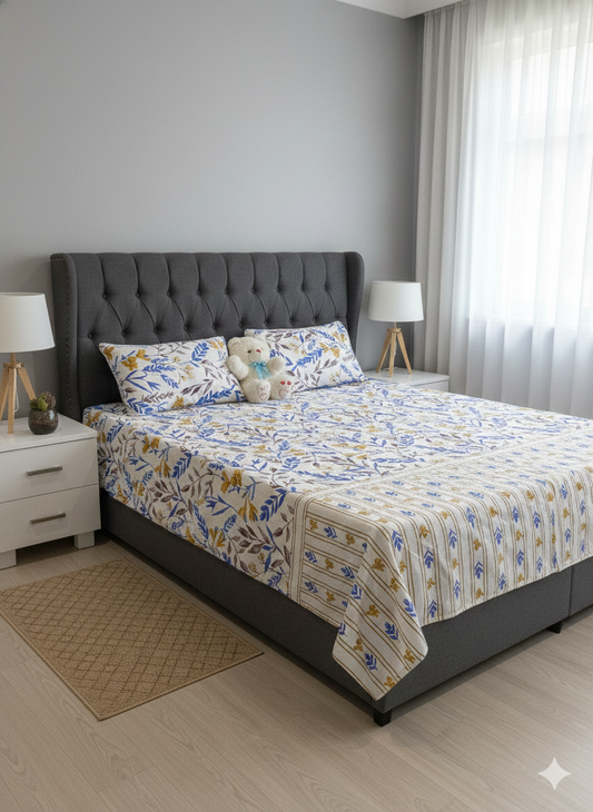 100% Orignal Crystal Cotton King Size Bedsheet Set (3-Piece)