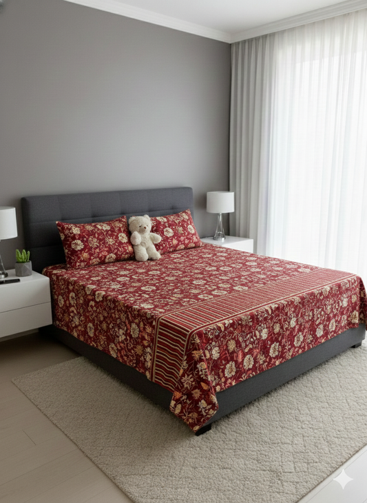 100% Orignal Crystal Cotton King Size Bedsheet Set (3-Piece)