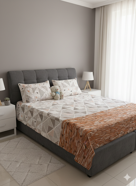 100% Orignal Crystal Cotton King Size Bedsheet Set (3-Piece)