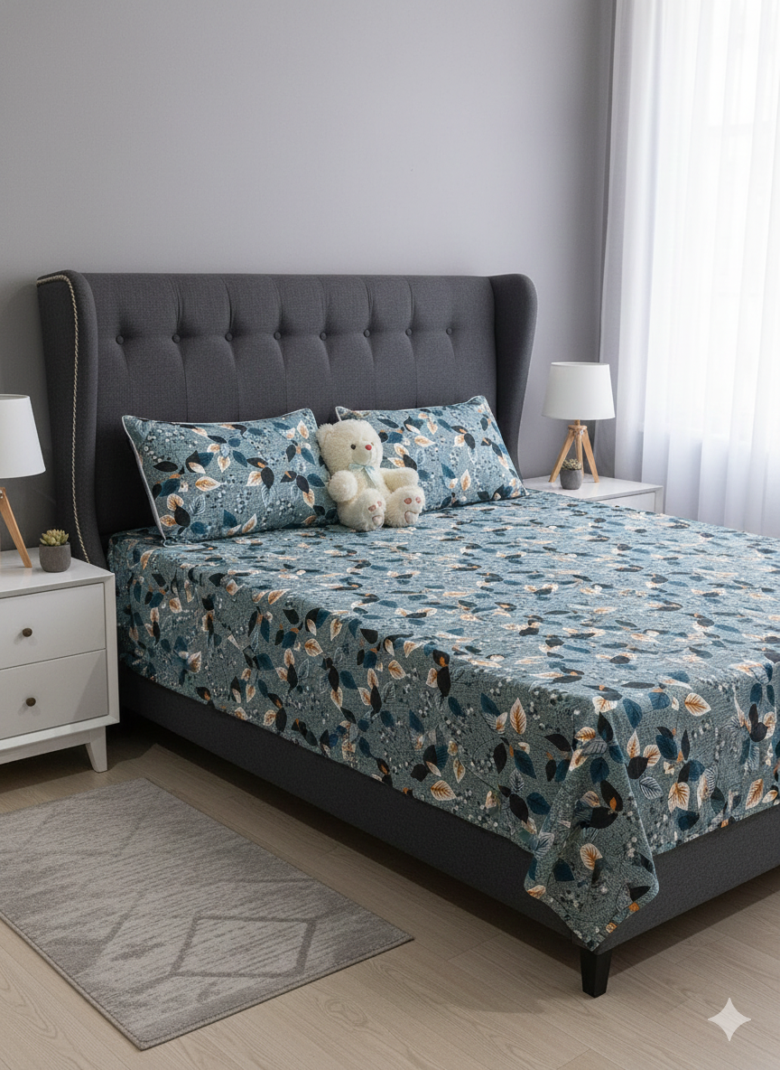 100% Orignal Crystal Cotton King Size Bedsheet Set (3-Piece)