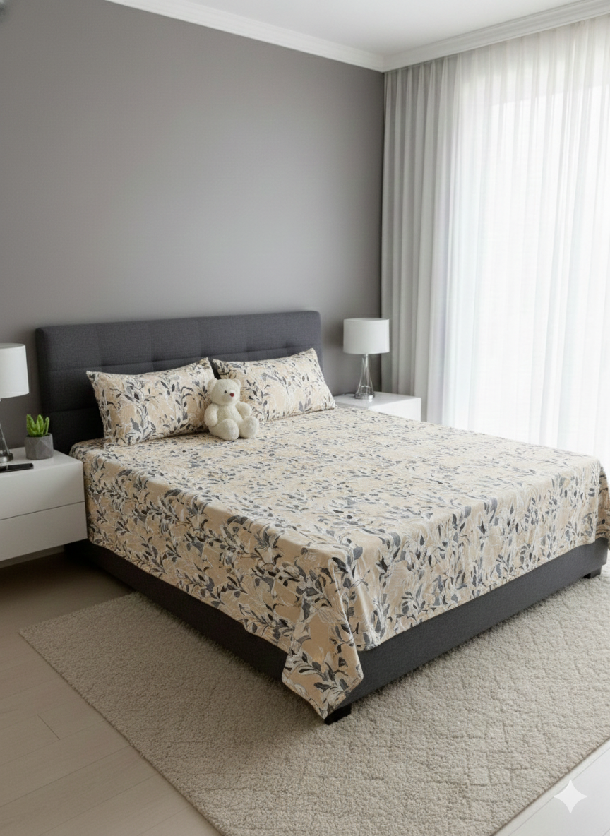 100% Orignal Crystal Cotton King Size Bedsheet Set (3-Piece)