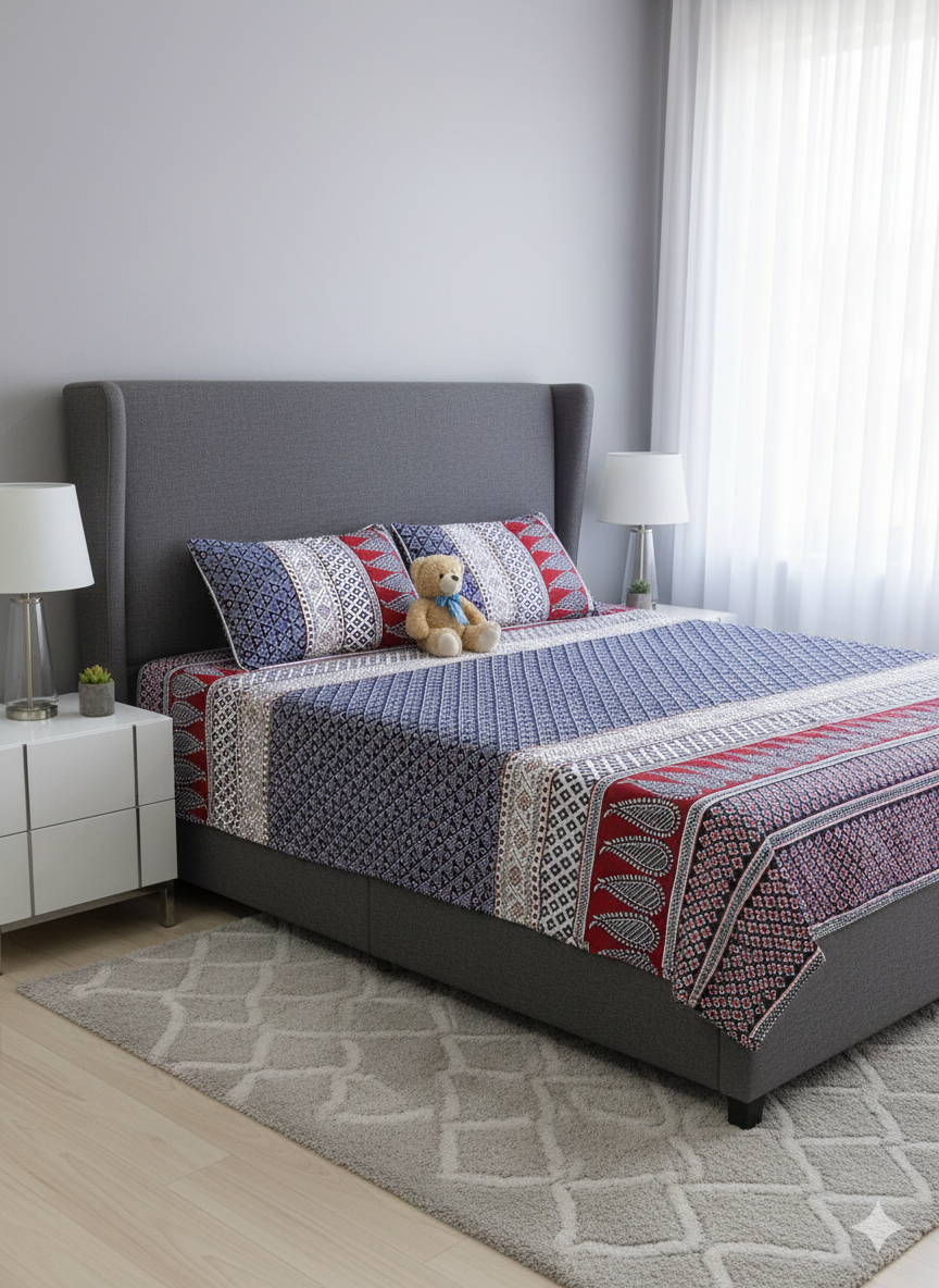 100% Orignal Crystal Cotton King Size Bedsheet Set (3-Piece)