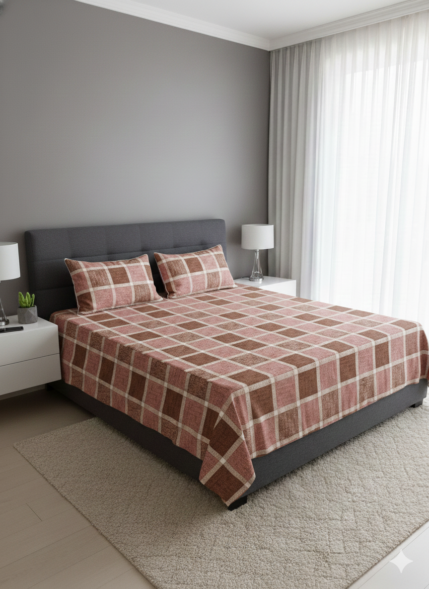 100% Orignal Crystal Cotton King Size Bedsheet Set (3-Piece)