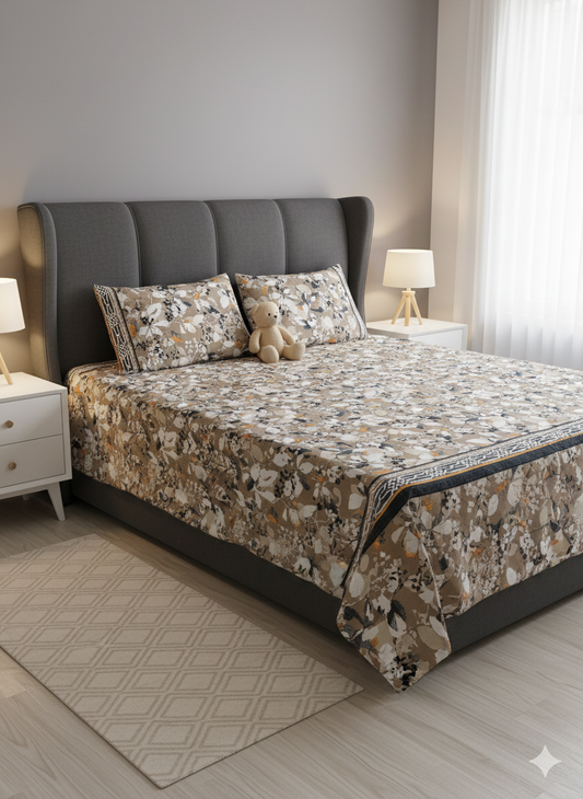 100% Orignal Crystal Cotton King Size Bedsheet Set (3-Piece)