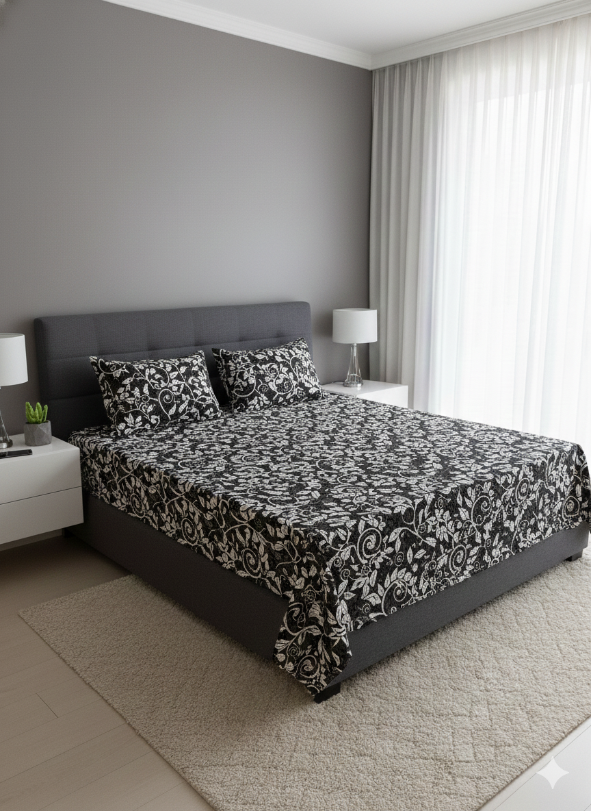 100% Orignal Crystal Cotton King Size Bedsheet Set (3-Piece)