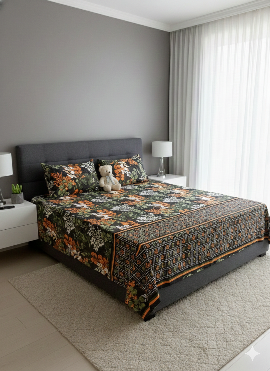 100% Orignal Crystal Cotton King Size Bedsheet Set (3-Piece)