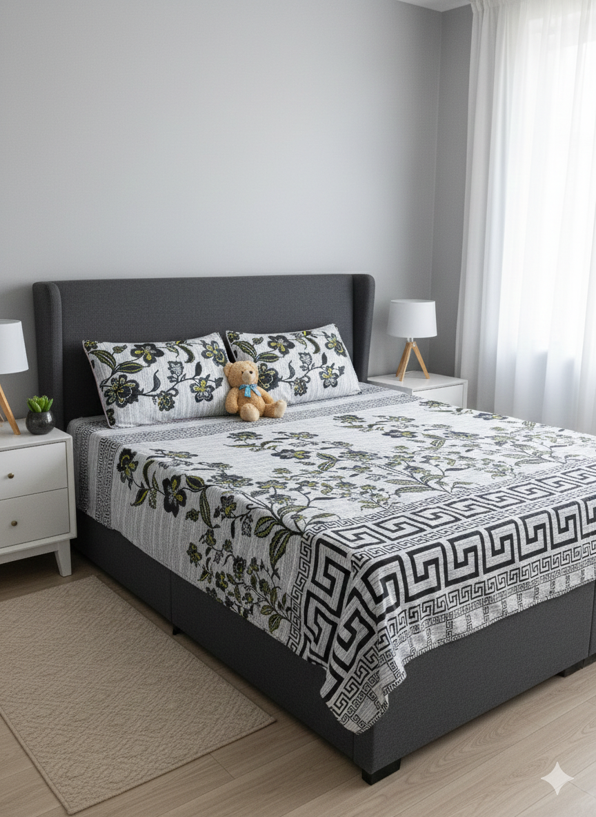 100% Orignal Crystal Cotton King Size Bedsheet Set (3-Piece)