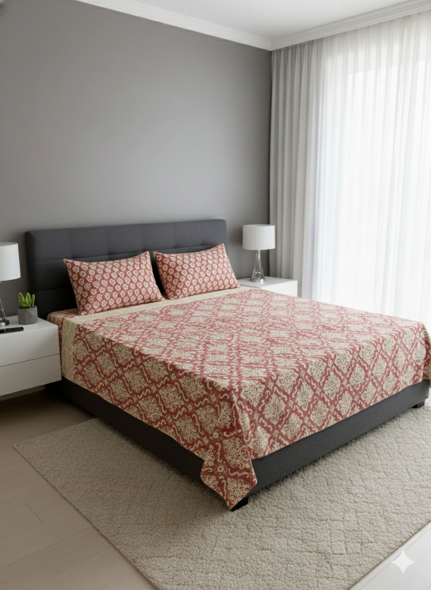 100% Orignal Crystal Cotton King Size Bedsheet Set (3-Piece)