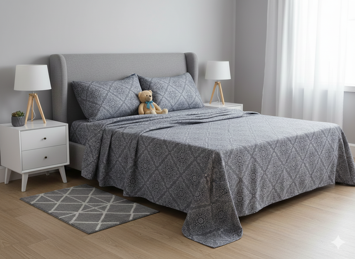 100% Orignal Imported Cotton King Size Bedsheet Set (3-Piece)