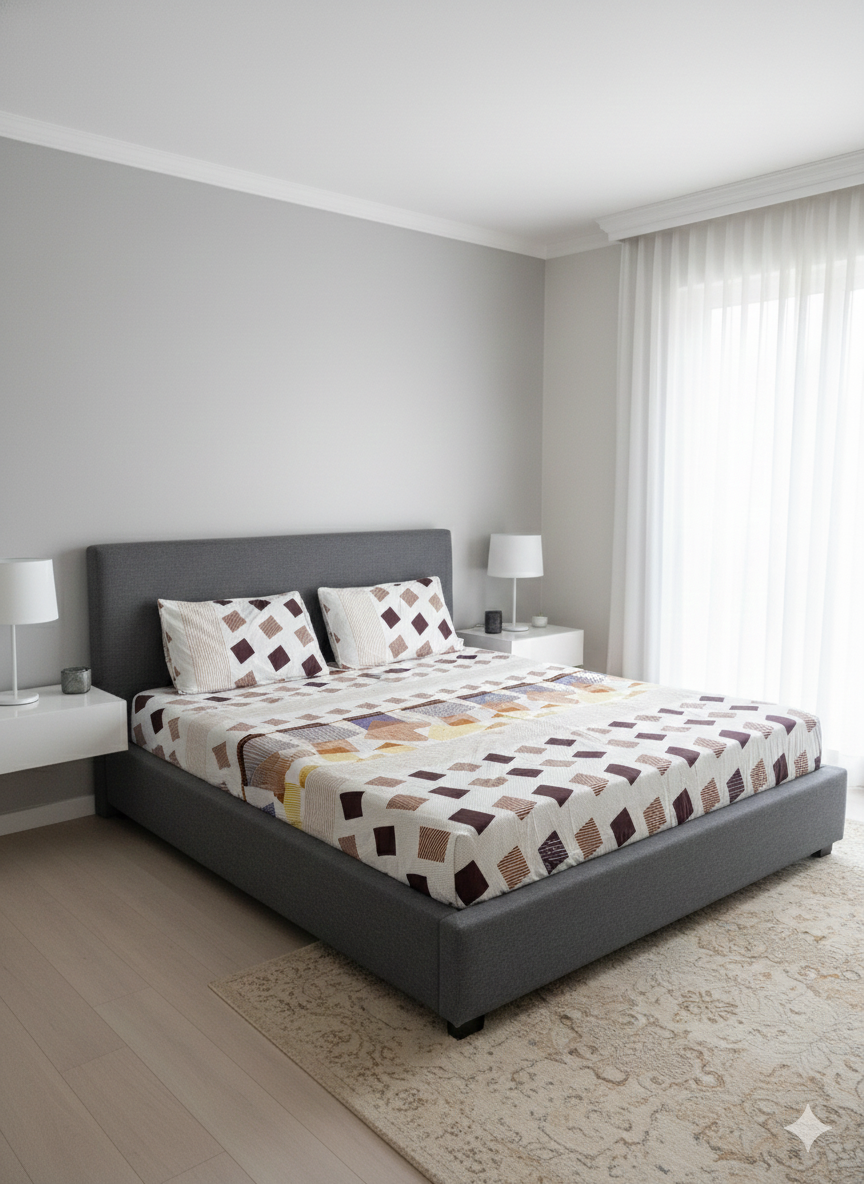 100% Orignal Crystal Cotton King Size Bedsheet Set (3-Piece)