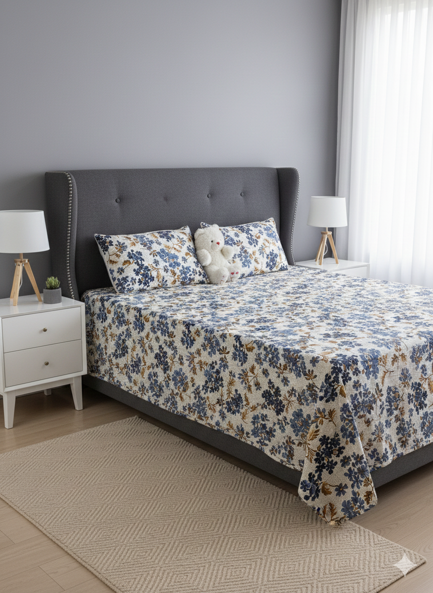 100% Orignal Crystal Cotton King Size Bedsheet Set (3-Piece)