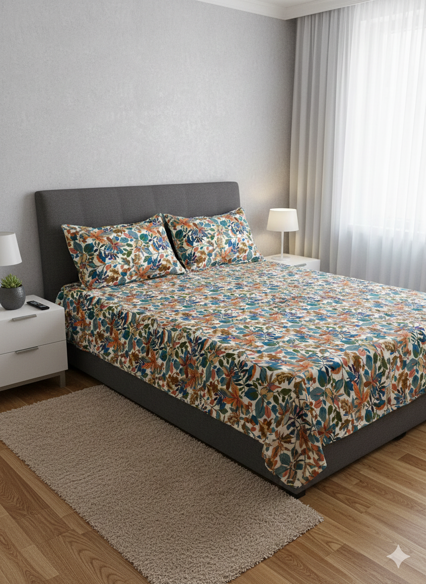 100% Orignal Crystal Cotton King Size Bedsheet Set (3-Piece)