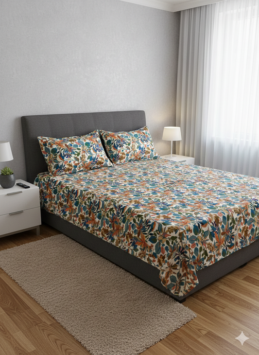 100% Orignal Crystal Cotton King Size Bedsheet Set (3-Piece)