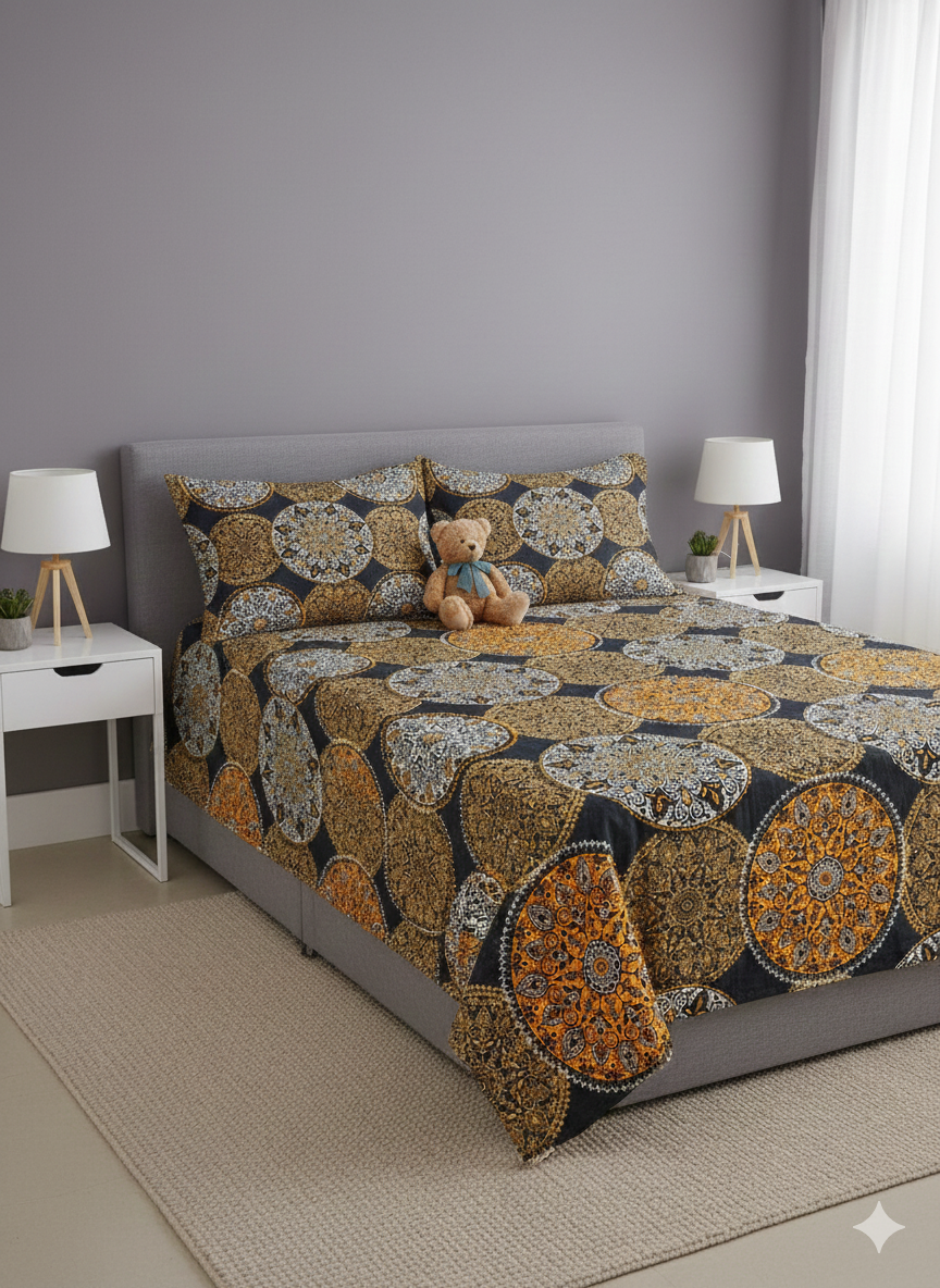 100% Orignal Crystal Cotton King Size Bedsheet Set (3-Piece)