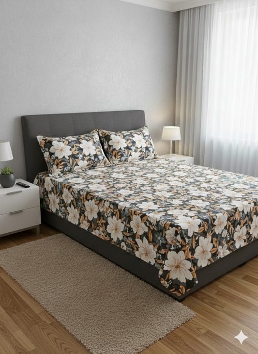 100% Orignal Crystal Cotton King Size Bedsheet Set (3-Piece)