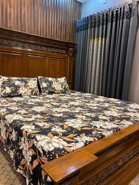 100% Orignal Crystal Cotton King Size Bedsheet Set (3-Piece)