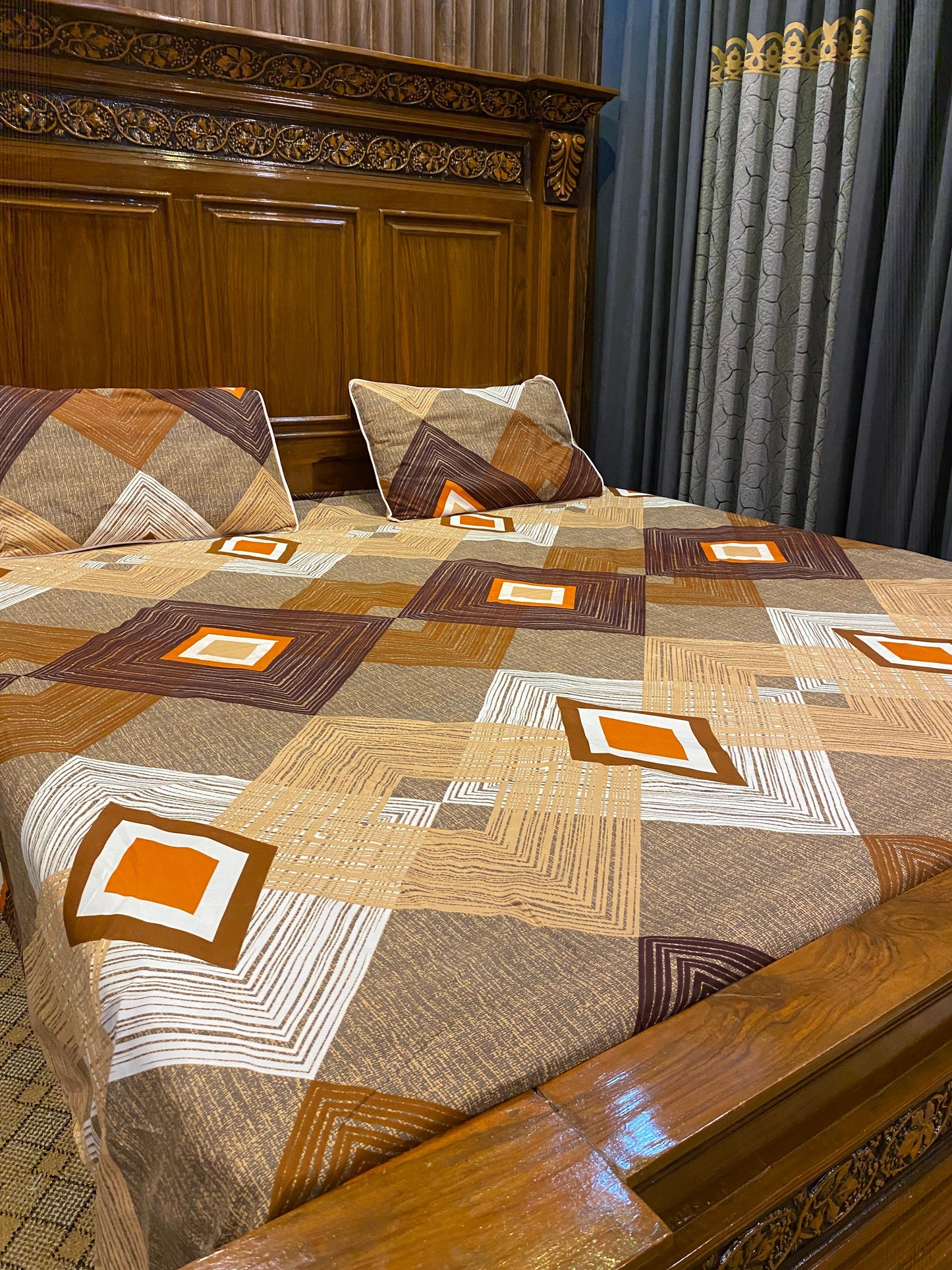 100% Orignal Crystal Cotton King Size Bedsheet Set (3-Piece)