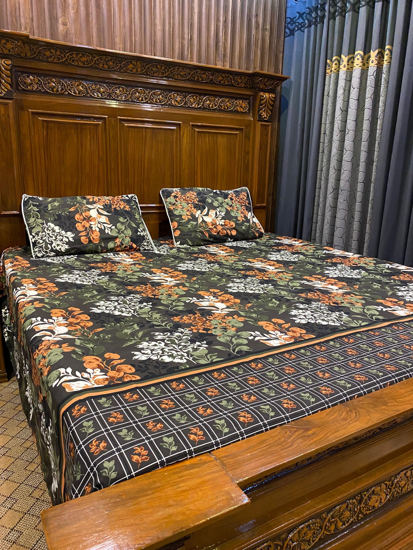 100% Orignal Crystal Cotton King Size Bedsheet Set (3-Piece)