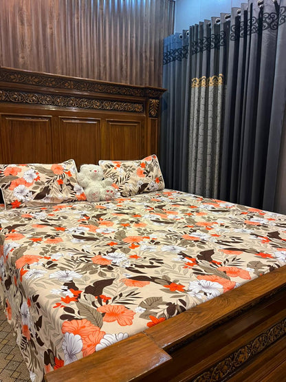 100% Orignal Crystal Cotton King Size Bedsheet Set (3-Piece)